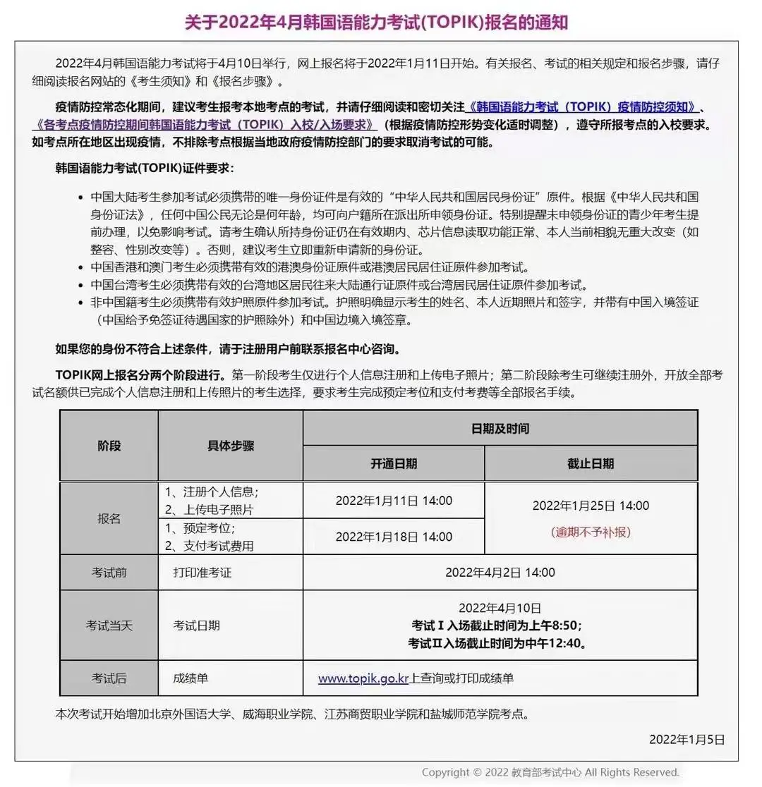 杭州韩语培训考试资讯｜2022年4月份TOPIK考试报名即将开始